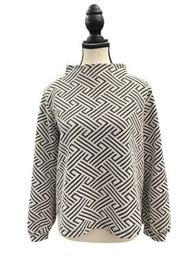 Anthropologie W5 Black & White Geometric Pattern Long Sleeve Top Cotton Blend S
